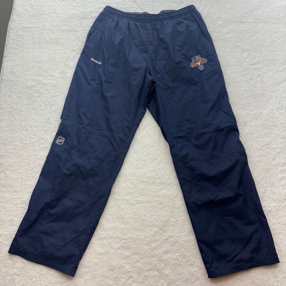 Reebok Florida Panthers NHL Navy Blue Mesh Lined Track Pants Mens Large 9357A 11